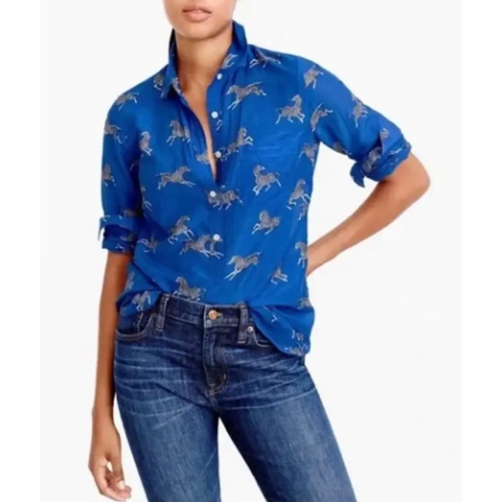 J. Crew Classic Popover in Zebra Print 💙 🖤